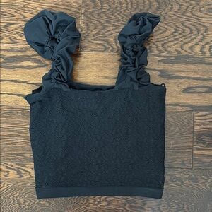 Anthropologie Black Ruched Sleeveless Tank Top